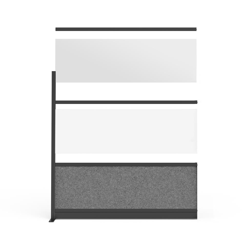 Luxor Workflow Modular Wall Room Divider System - Black Frame - 53" x 70" Wide Panel Add-On Wall with Whiteboard, Freestanding