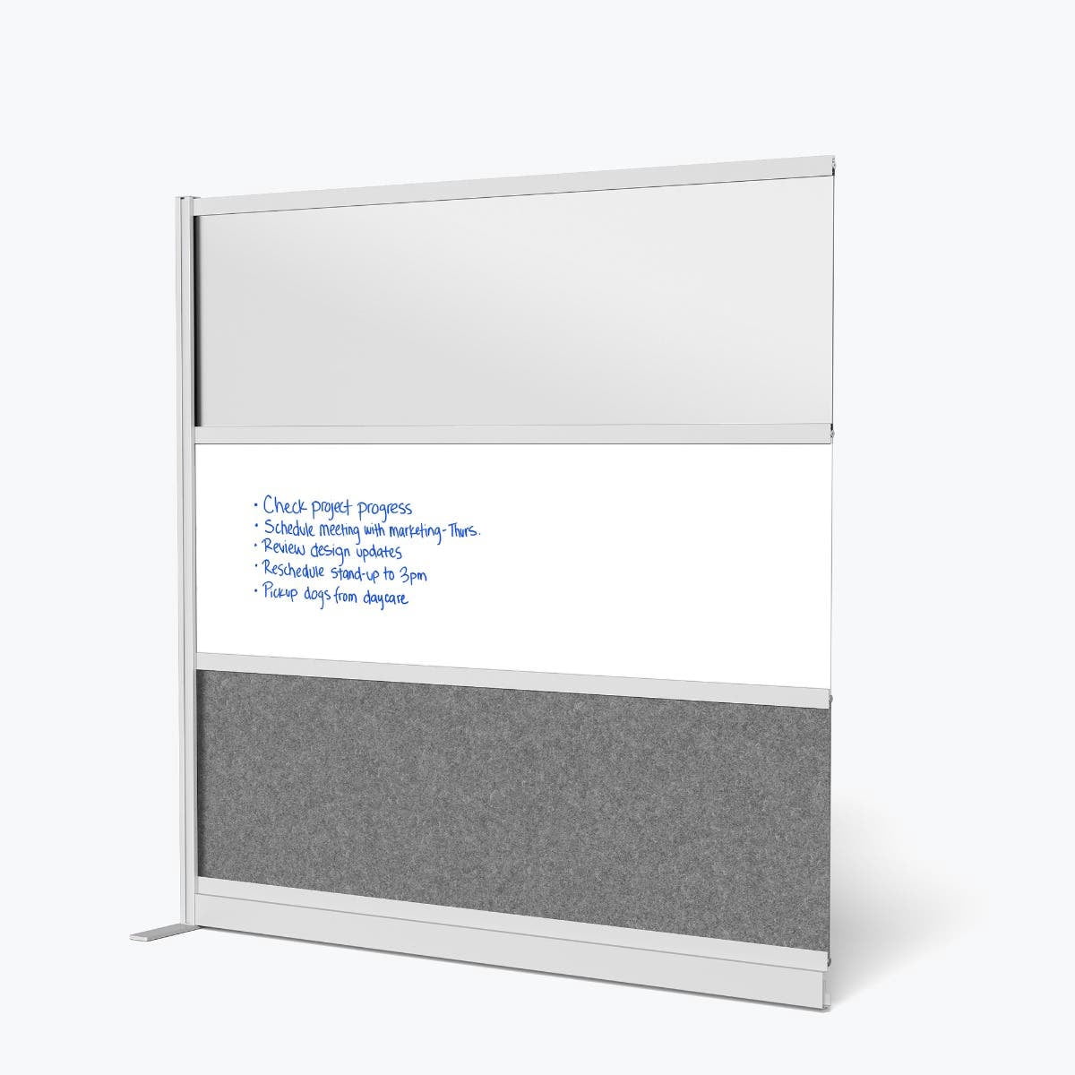 Luxor Workflow Modular Wall Room Divider System - Silver Frame - 70" x 70" Wide Panel Add-On Wall with Whiteboard, Freestanding