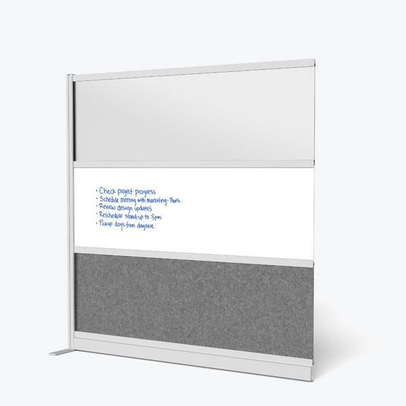 Luxor Workflow Modular Wall Room Divider System - Silver Frame - 70" x 70" Wide Panel Add-On Wall with Whiteboard, Freestanding