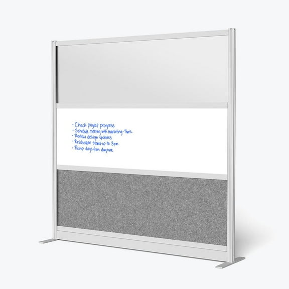 Luxor Workflow Modular Wall Room Divider System - Silver Frame - 70" x 70" Wide Panel Starter Wall with Whiteboard, Freestanding