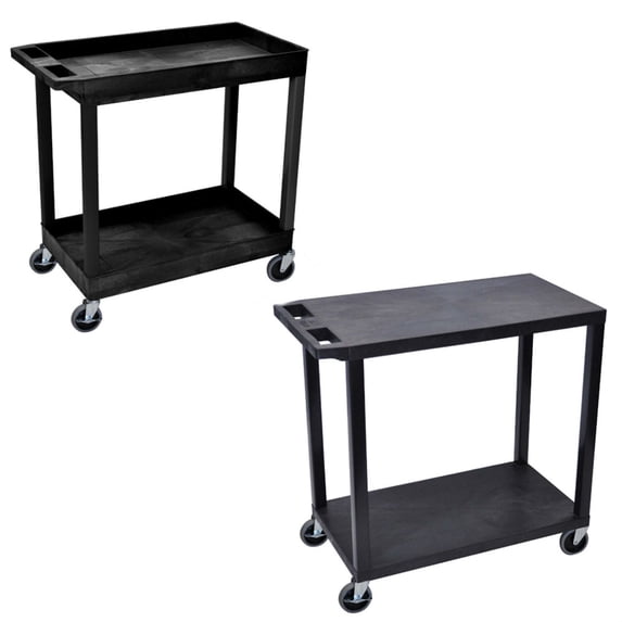 Luxor Multipurpose 2 Flat Shelves Storage Utility Cart with 2 Shelves Multipurpose Storage Plastic Tub Utility Cart - Black