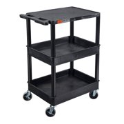 Luxor Endura 34" H Three-Tier Utility Cart, 24" W x 18" D, Black, Flat/Tub Shelves