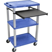 Luxor Tuffy Blue 42" 3 Shelf Cart W/ Black Pullout Shelf, Nickel Legs & Electric