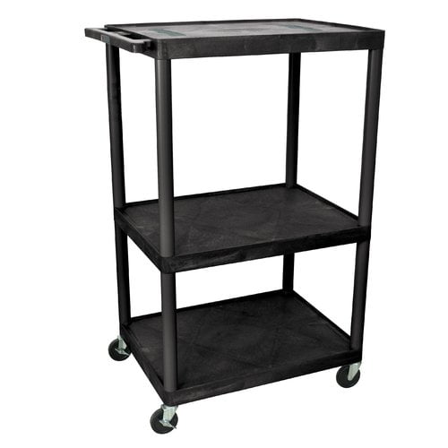 Black Plastic Three-Shelf AV Cart with Electric Outlets