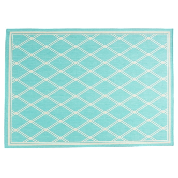 Luxor Outdoor/Indoor Area Rug, Teal and Ivory, 5'3" x 7'