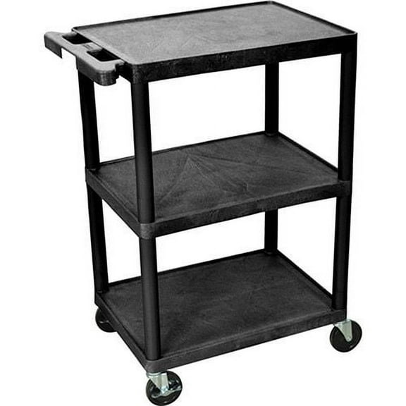 Luxor Plastic Utility Cart w/3 Shelves 300 lb. Capacity 24""L x 18""W x 34""H Bl