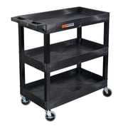LUXOR Tuffy XL Three-Tier Multi-Purpose Utility Cart, 32" W x 18" D, Black, Tub Shelves