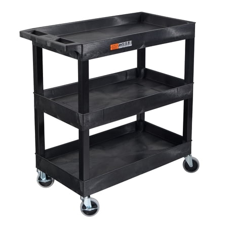 LUXOR Tuffy XL Three-Tier Multi-Purpose Utility Cart, 32" W x 18" D, Black, Tub Shelves