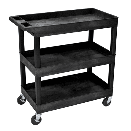 Luxor Rolling 3-Shelf Utility Cart, HDPE Black