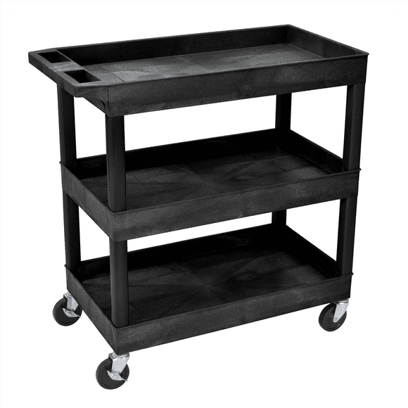 Luxor Rolling 3-Shelf Utility Cart, HDPE Black