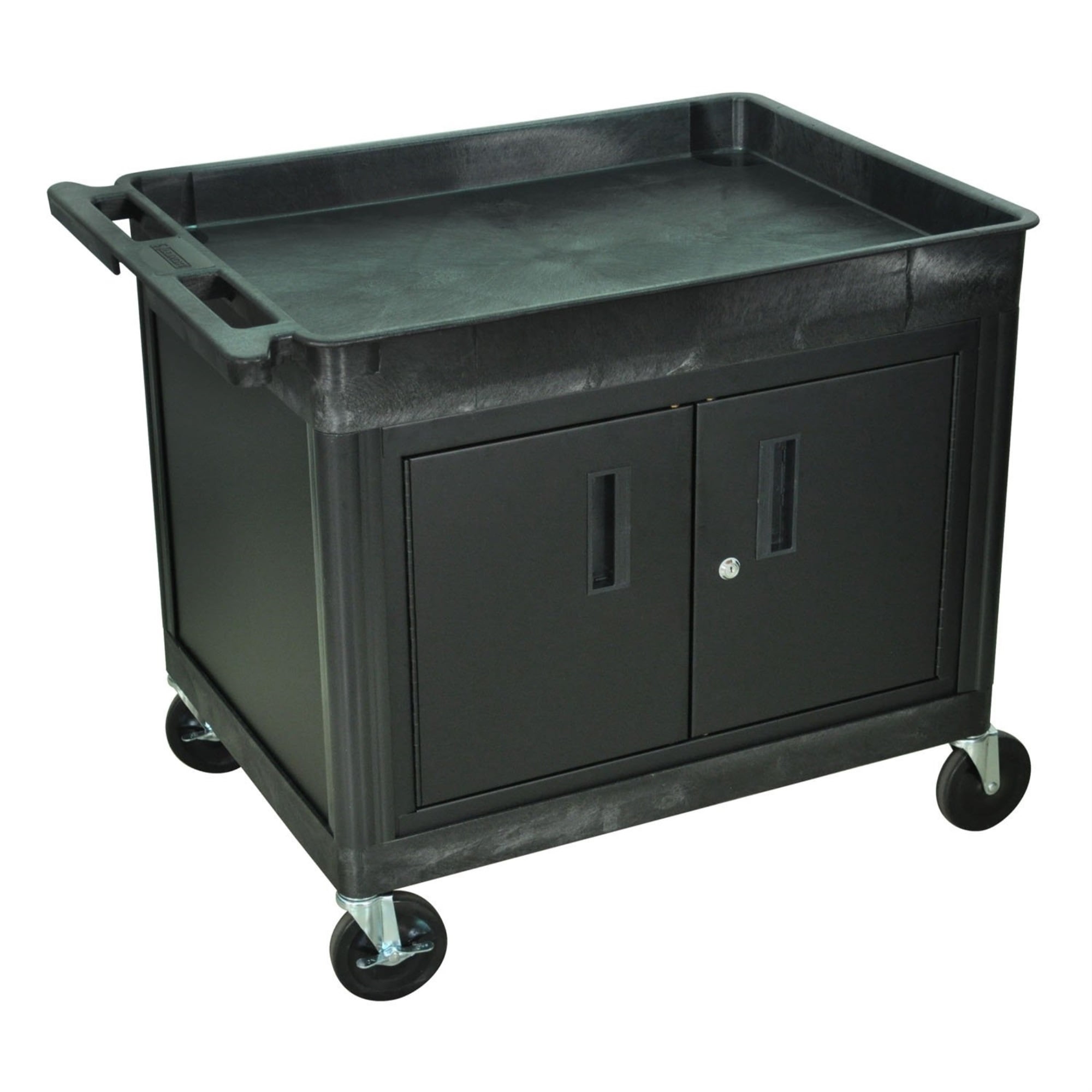 Black 30 Inch Utility Cart with Lockable Cabinet and Wheels