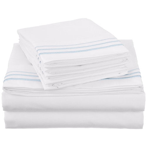 Luxor Treasures-Executive 3000 MF3000KGSH 3LWHBL Executive 3000 Series King Sheet Set, 3 Line Embroidery - White & Blue