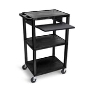 Luxor Tuffy 42" H Three-Shelf Multi-Purpose Utility Cart with Keyboard Tray and Electric, 24" W x 18" D, Black