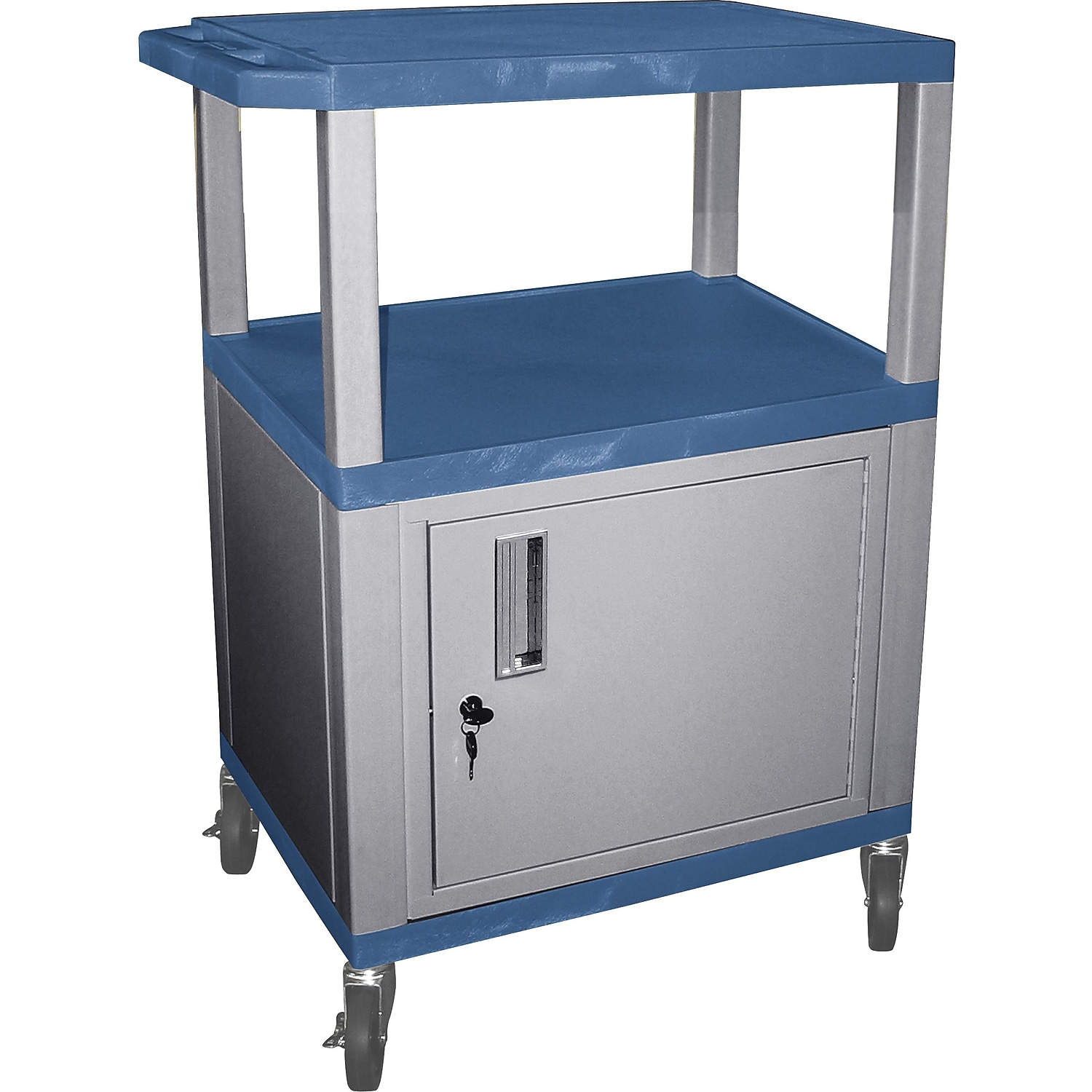 Luxor Tuffy Blue 3 Shelf AV Cart W Nickel Legs Electric