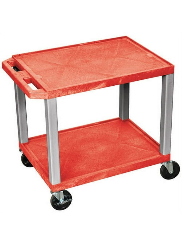 Luxor Tuffy Red 2 Shelf AV Cart w Nickel Legs  Electric