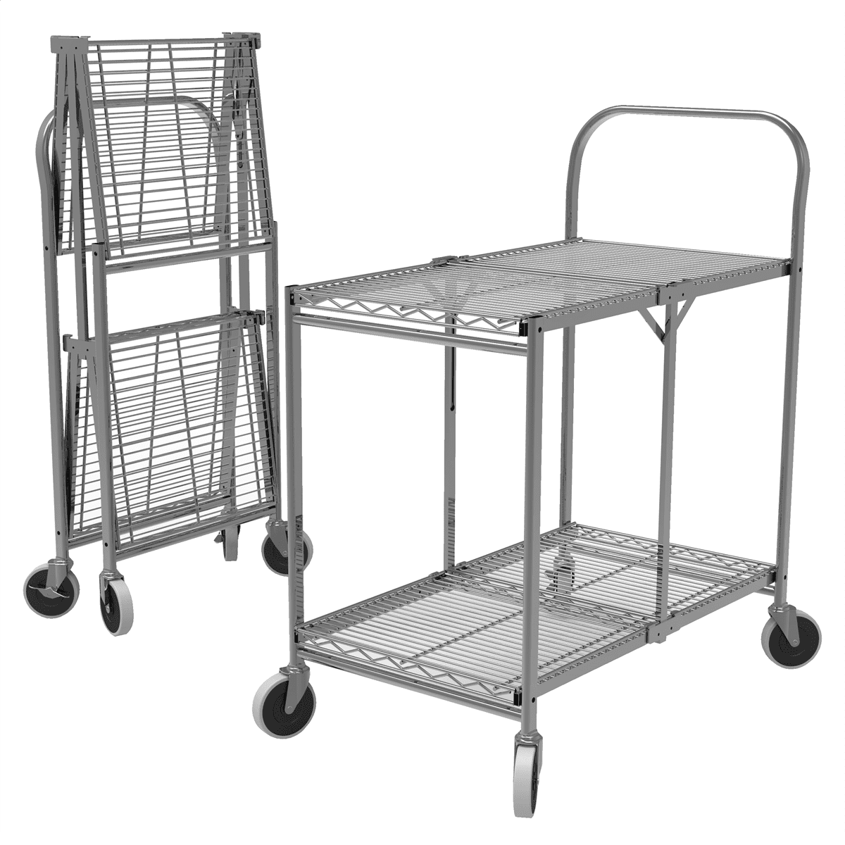 Heavy-Duty Chrome Two-Shelf Collapsible Utility Cart