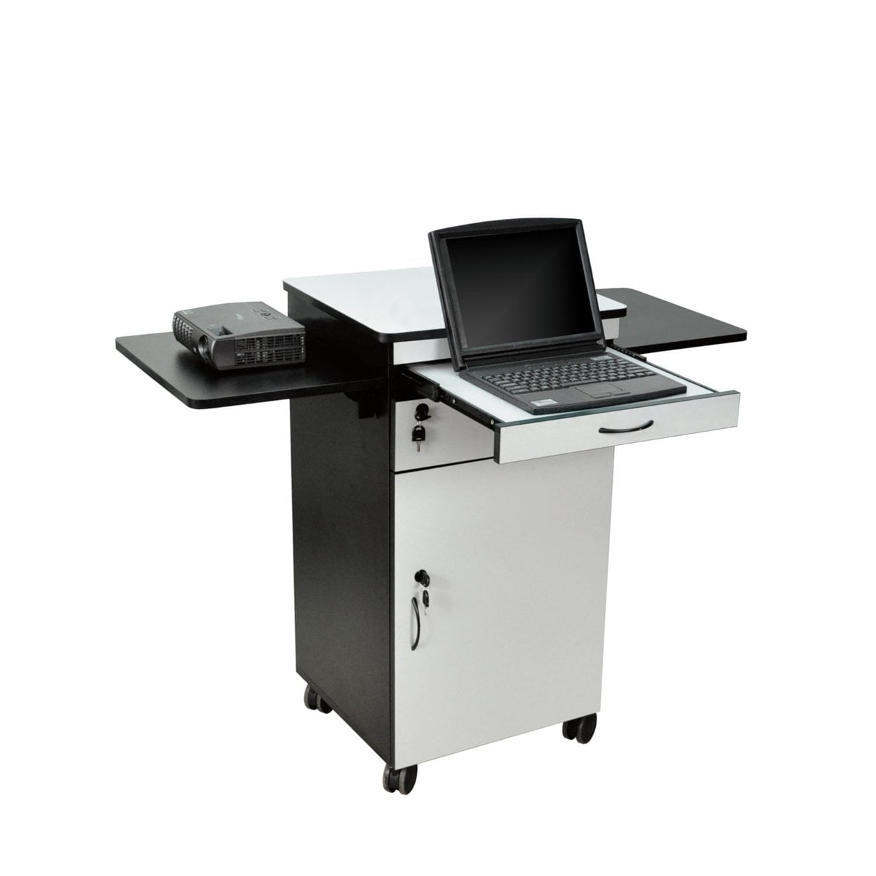 Luxor Dual-Tone Mobile Projector Cart with Lockable Storage, Black & White