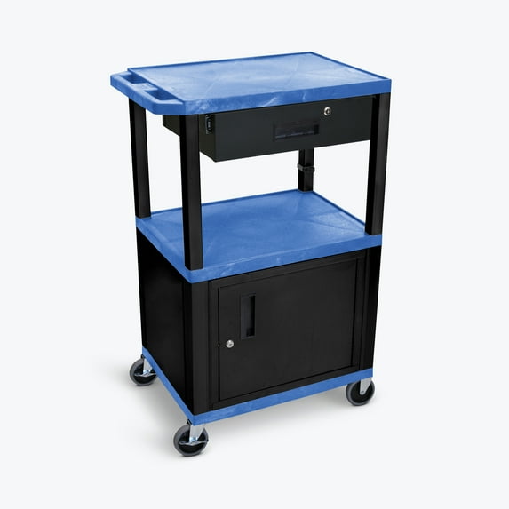 Luxor AV Cart, 3 Shelves, Cabinet, Drawer and Black Legs, 42"H WT42BUC2E-B/WTD