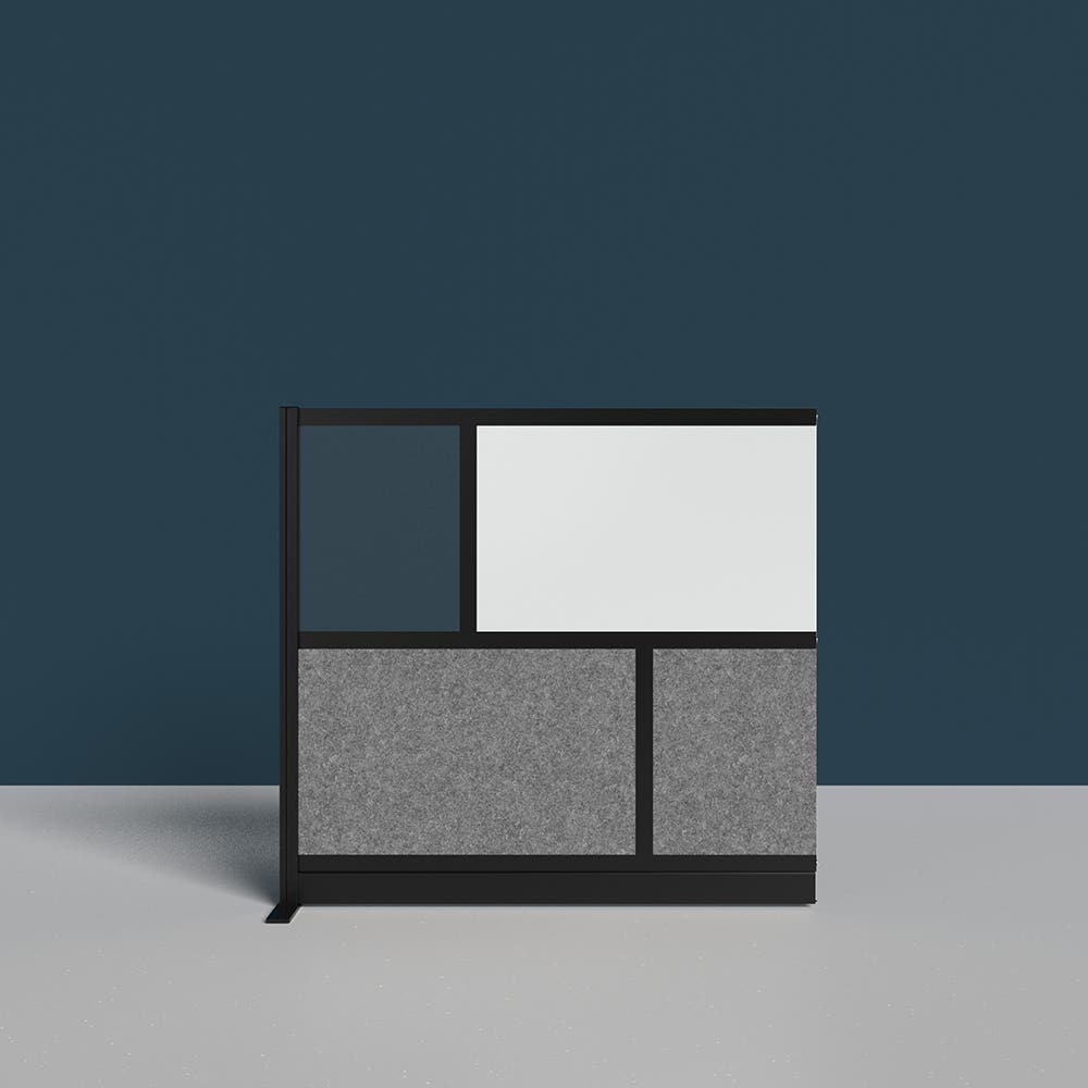 Luxor Workflow Modular Wall Room Divider System - Black Frame - 53" x 48" Add-On Wall with Whiteboard, Freestanding
