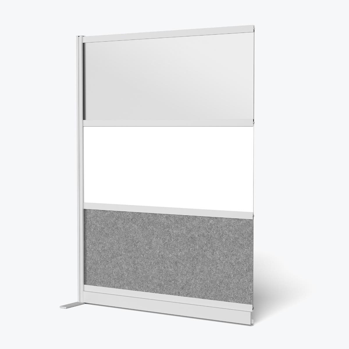 Luxor Workflow Modular Wall Room Divider System - Silver Frame - 53" x 70" Wide Panel Add-On Wall with Whiteboard, Freestanding