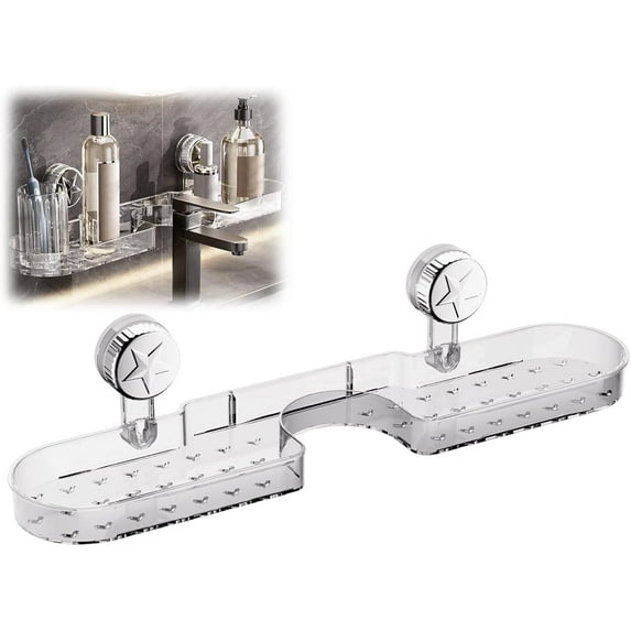 Luxorio Suction Bathroom Organizer,Space Saving Suction Cup Storage Rack, No-Drill Wall Mounted Storage Holder for Bathroom Kitchen Storage Rack Shelf Showers Accessories (1pcs White)