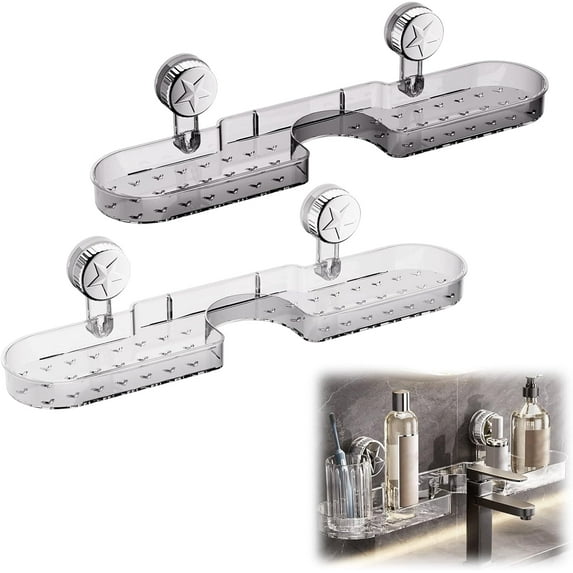 Luxorio Suction Bathroom Organizer,Space Saving Suction Cup Storage Rack, No-Drill Wall Mounted Storage Holder for Bathroom Kitchen Storage Rack Shelf Showers Accessories (1pcs White)