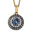 thumbnail image 1 of Luxoro AAA Blue Aquamarine Champagne Diamond Round 14K Yellow Gold Halo Pendant Necklace for Women Jewelry Gifts Size 20" Ct 1.3 I3 Clarity, 1 of 7
