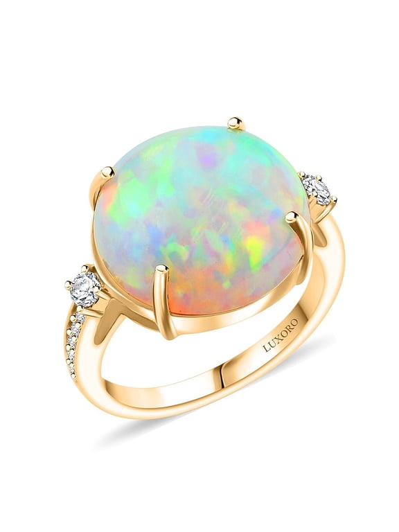 LUXORO AAA Opal White Diamond Round 14K Yellow Gold Ring Size 7 Ct 5.98