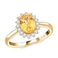 thumbnail image 1 of LUXORO AAA Yellow Sapphire White Diamond Oval 14K Yellow Gold Halo Ring for Women Jewelry Size 8 Ct 1.81 G-H Color I3 Clarity Birthday Christmas Gifts, 1 of 6