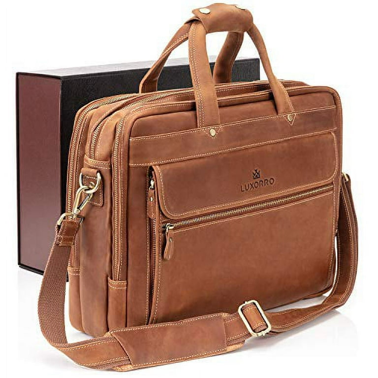 Luxorro Leather Briefcases for Men | Soft, Full-Grain Leather Laptop Bags for Men w/Hand Stitching That Lasts A Lifetime | Spacious But Compact | Fits