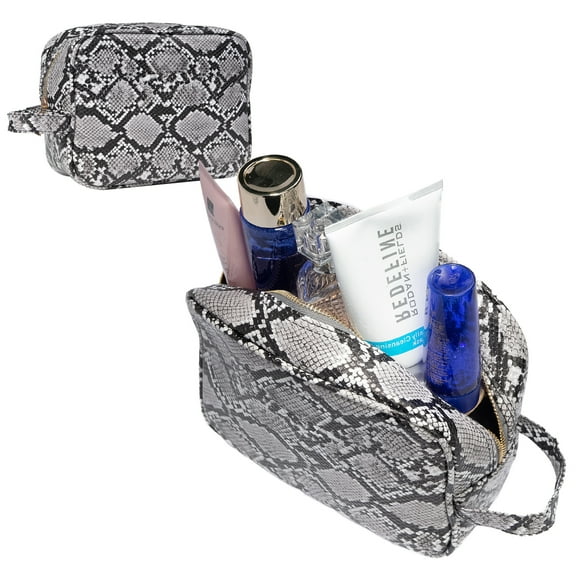 Luxouria Checkered Makeup Bag for Women - Luxury Travel Cosmetic Bags - Leather Toiletry Pouch