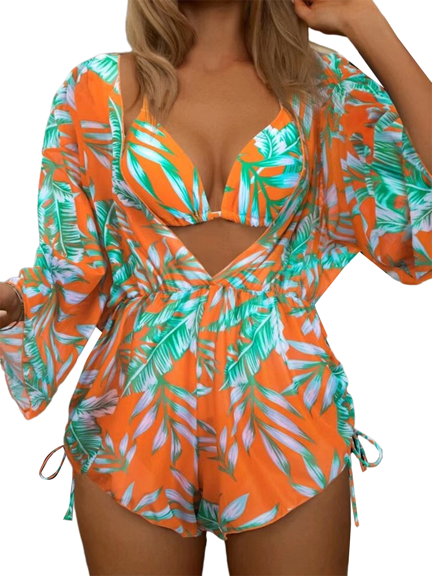 Luxplum Ladies Bathing Suit With Cover Up Bikini Set Halter 3 Piece Swimsuits Push Drawstring