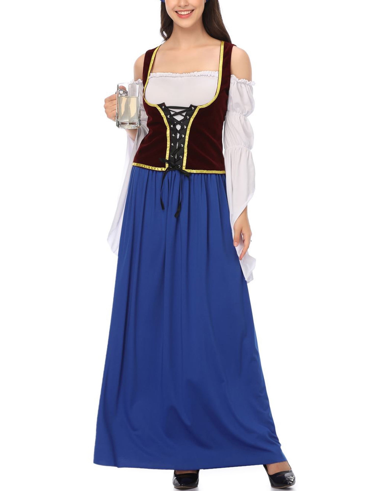 Luxplum Ladies Dirndl Long Dresses German Cosplay Uniform Bavarian ...