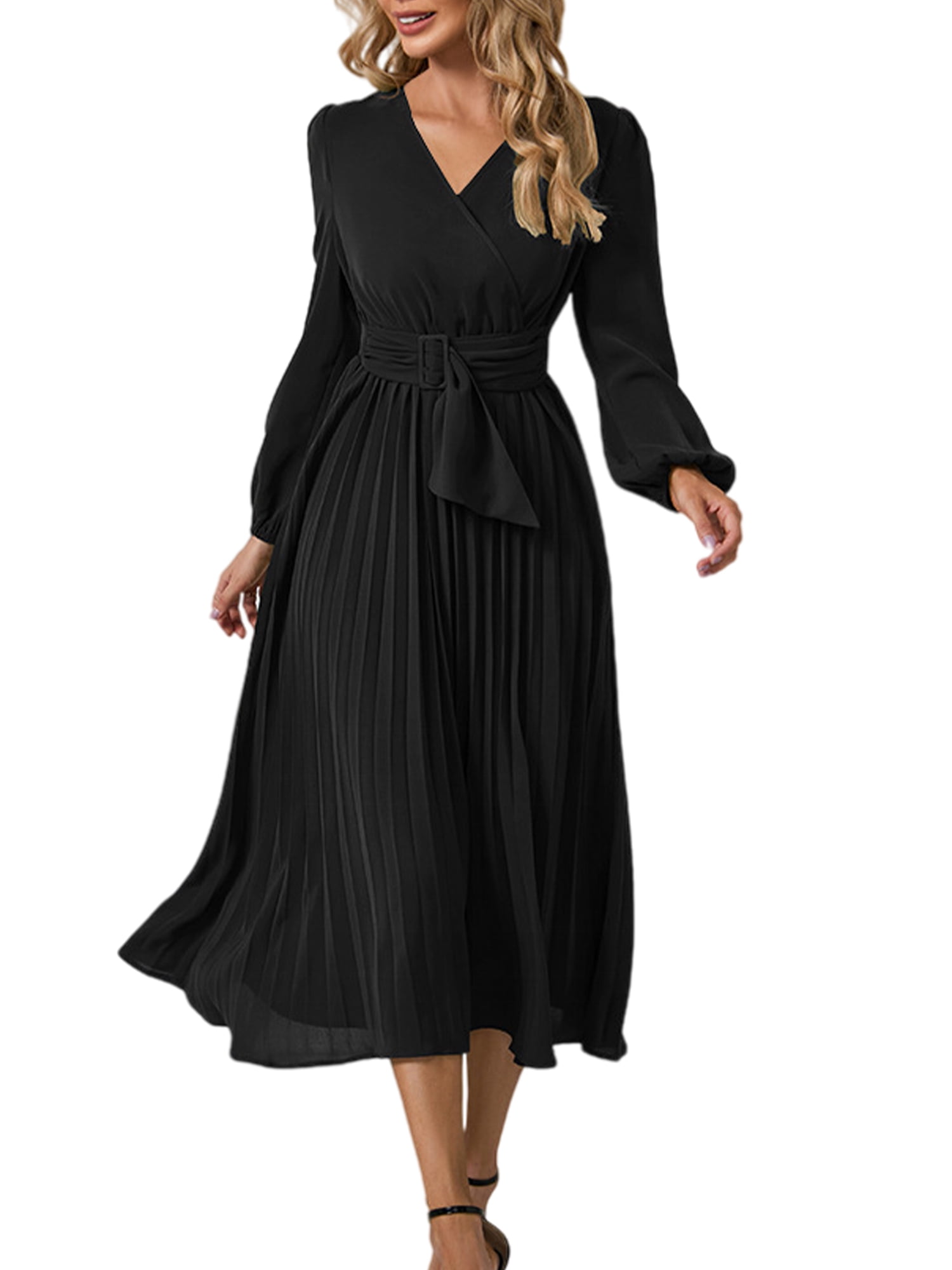 Luxplum Ladies Maxi Dresses V Neck Long Dress Sleeve Kaftan Party Black ...