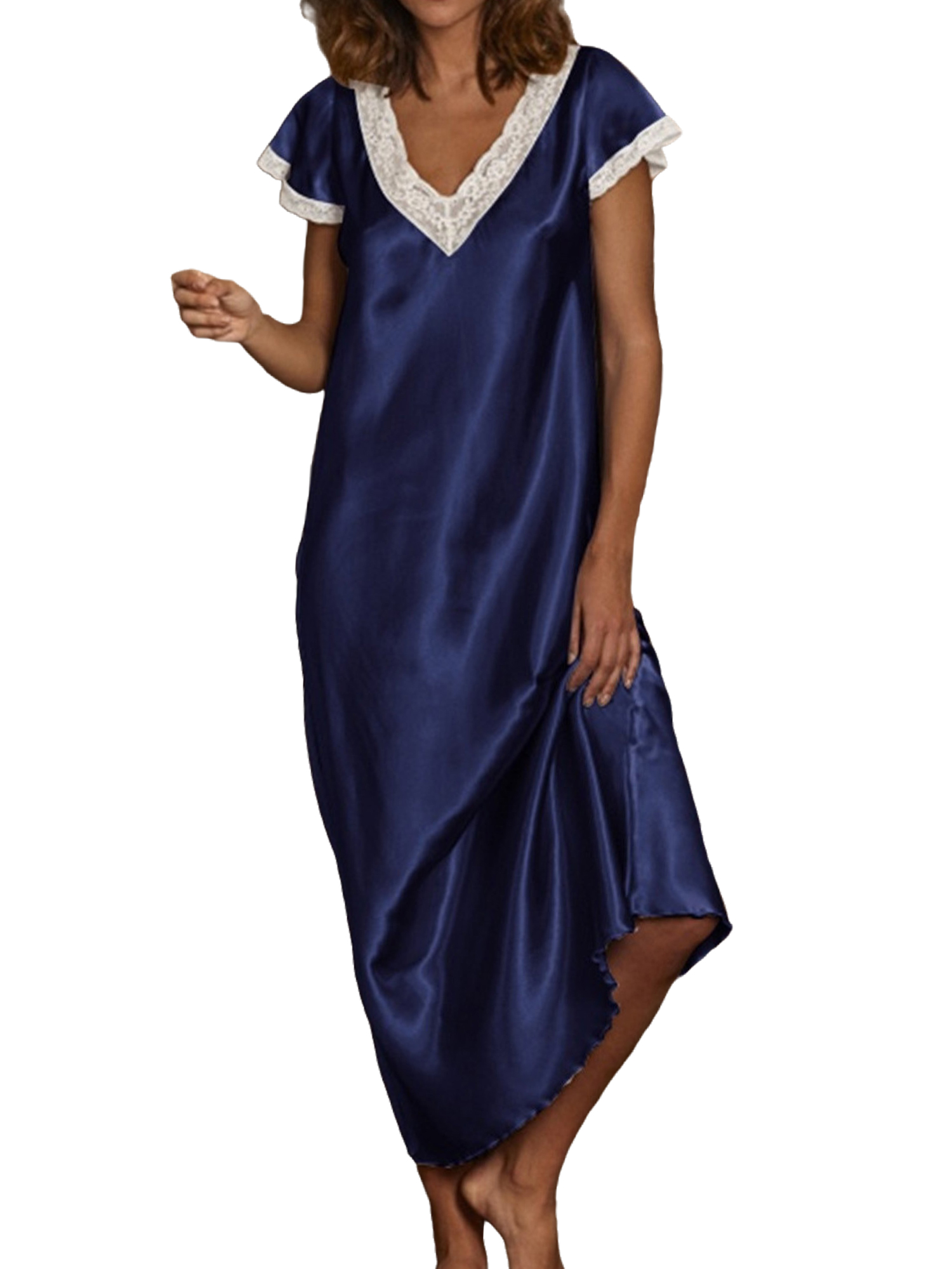 Luxplum Ladies Sleepwear Solid Color Nightgowns V Neck Nightdress Soft