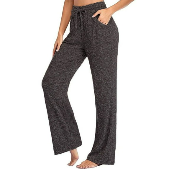 Luxplum Ladies Trousers Elastic Waist Yoga Pants Drawstring Bottoms Tummy Control Sweatpants Workout Jogger Pant Black M