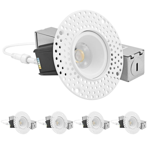 Luxrite 1 Inch LED Trimless Recessed Light with J-Box, 5CCT 2700K-5000K, 550LM, IC Rated, ETL 4-Pack