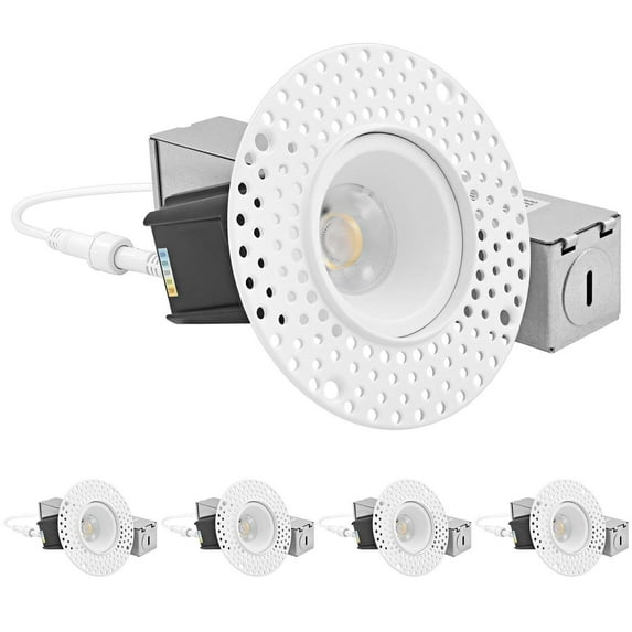 Luxrite 1 Inch LED Trimless Recessed Light with J-Box, 5CCT 2700K-5000K, 550LM, IC Rated, ETL 4-Pack