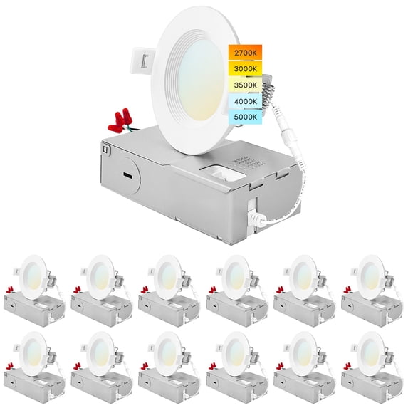 Luxrite 3 In. Ultra Thin LED Recessed Light, 6W, 5CCT, CRI90, 500LM, Dimmable, Wet Rated, UL Listed, Baffle Trim 12 Pack