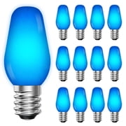 Luxrite 12-Pack C7 LED Blue Replacement Light Bulbs for String Lights 0.5W Colored Bulb Enclosed Fixture Rated UL E12 Indoor Outdoor