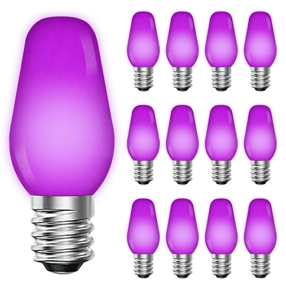 Luxrite 12-Pack C7 LED Purple Replacement Light Bulbs for String Lights 0.5W Colored Bulb Enclosed Fixture Rated UL E12 Indoor Outdoor