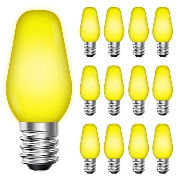 Luxrite 12-Pack C7 LED Yellow Replacement Light Bulbs for String Lights 0.5W Colored Bulb Enclosed Fixture Rated UL E12 Indoor Outdoor