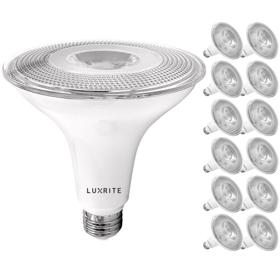 Luxrite 12-Pack LED PAR38 Flood Light Bulb 4000K Cool White 1250 Lumens 15W Dimmable Wet Rated E26 Base UL Listed