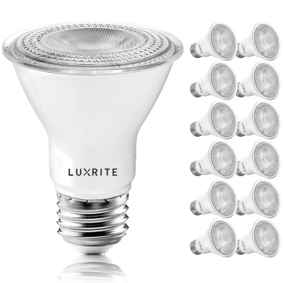 Luxrite 12-Pack PAR20 LED Bulbs 7W=50W 2700K Warm White Dimmable Indoor Outdoor 500 Lumens Wet Rated E26 UL Listed