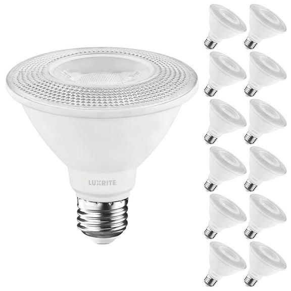Luxrite 12-Pack PAR30 Short Neck LED Flood Light Bulb, 11W=75W, 3500K Natural White, 900LM, Dimmable, UL, E26 Base