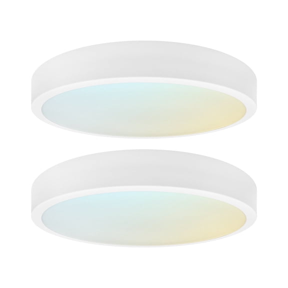 Luxrite 13 Inch LED Flush Mount Light, 28W, 1800LM, CRI90, 5CCT, 120 Beam Angle, Dimmable, ETL, Damp Rated White 2 Pack