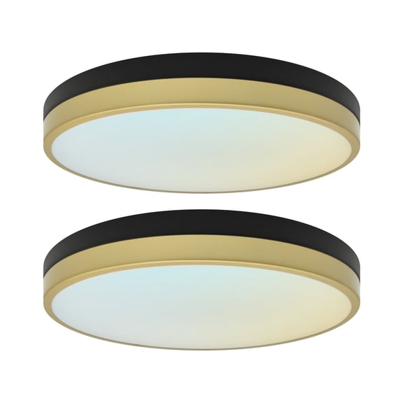 Luxrite 13 Inch LED Flush Mount Light, 28W, 1800LM, CRI90, 5CCT, 120 Beam, Dimmable, ETL, Damp Rated, Black/Gold 2 Pack