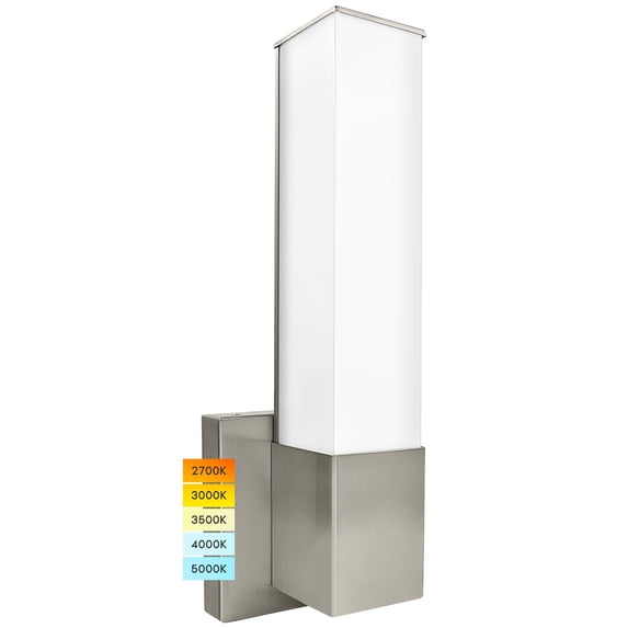 Luxrite 14" LED Wall Sconces, Brushed Nickel, Bathroom Vanity Light, 5 Color Options, 1050 Lumens, Dimmable, Square