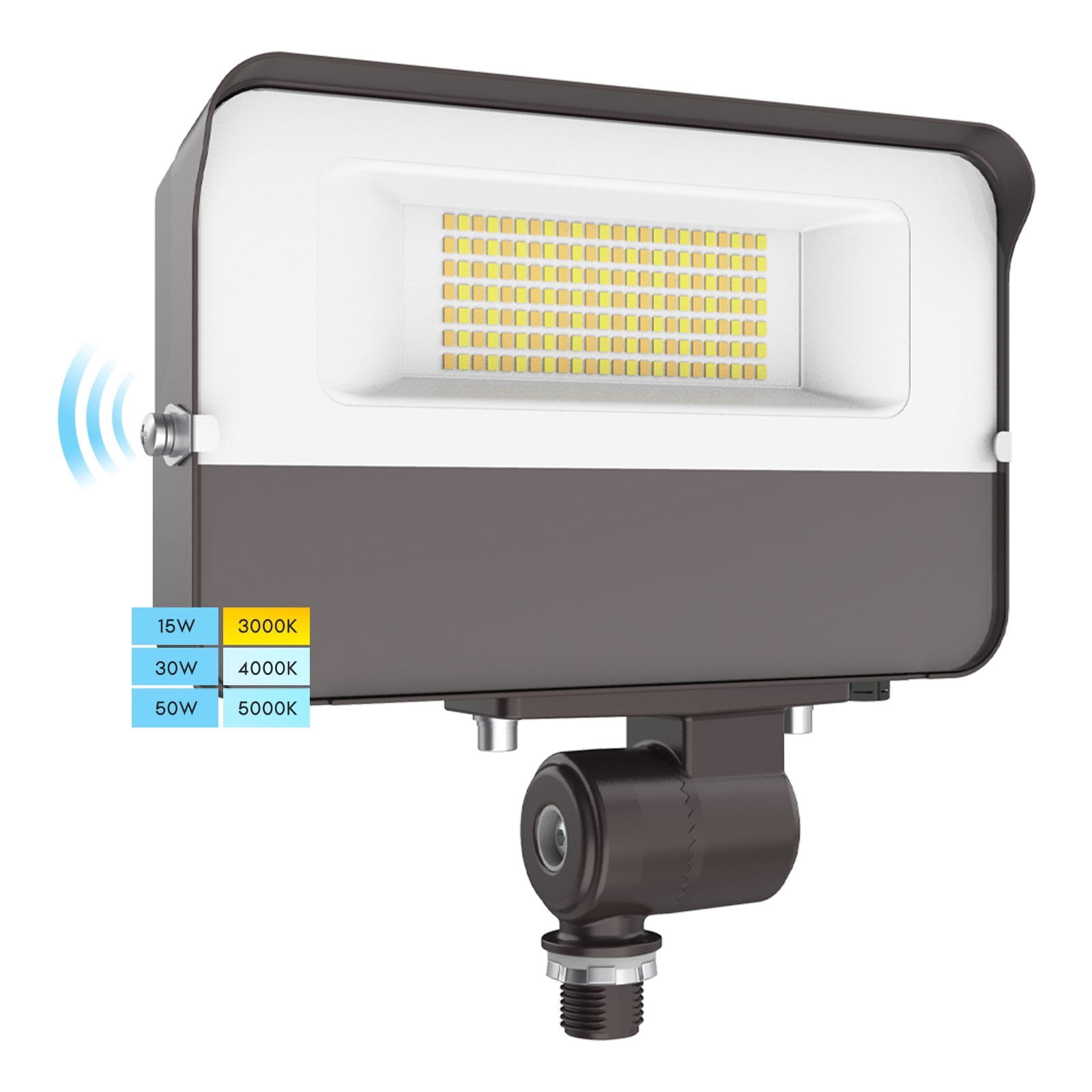 Luxrite 15/30/50W LED Flood Lights Outdoor Dusk to Dawn Sensor, 6500LM Security Light, 3CCT, Knuckle Mount