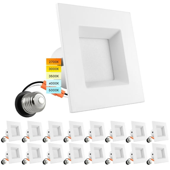 Luxrite 16 Pack 4 Inch Square Recessed LED Can Lights 5 Color ...